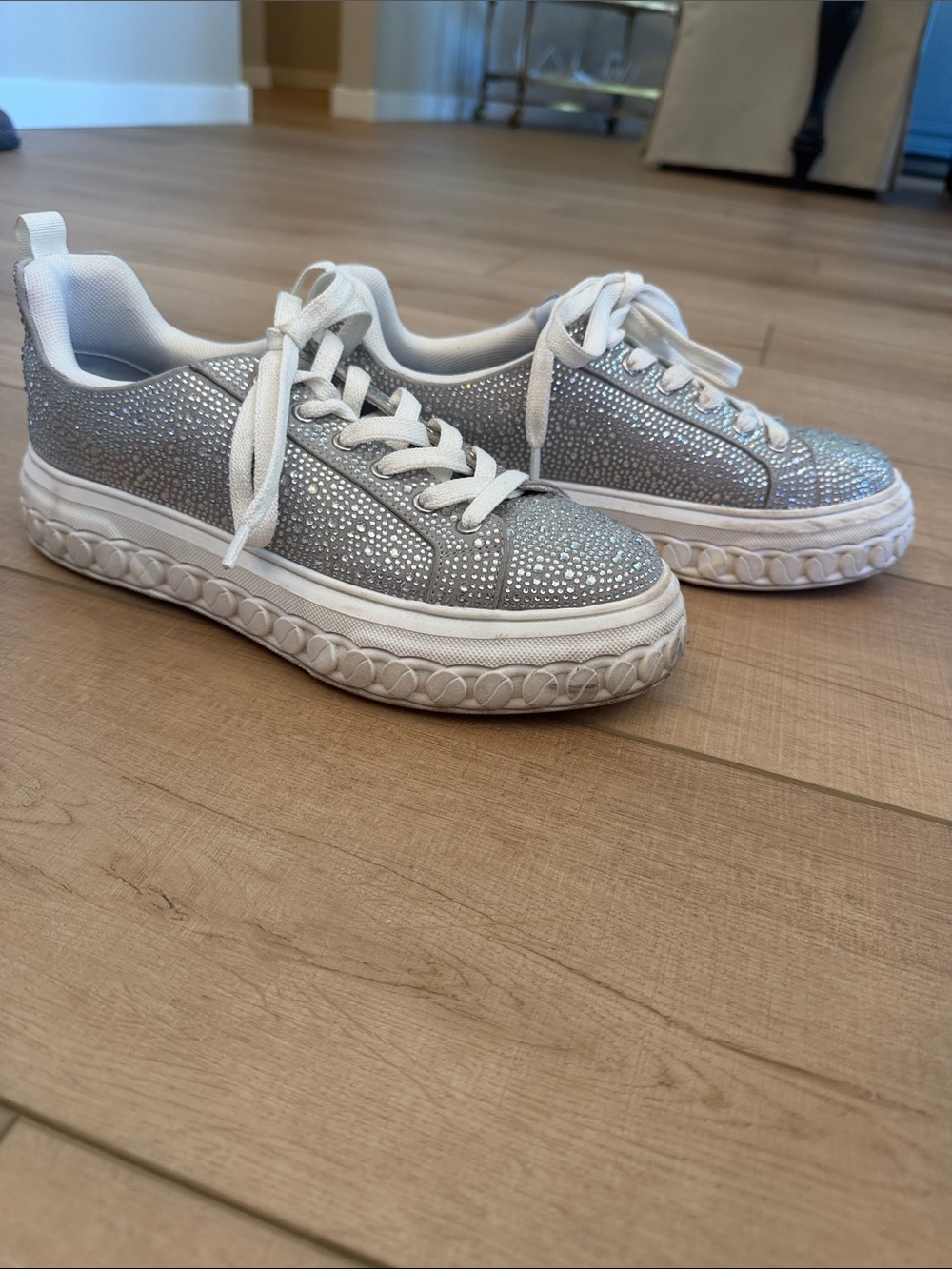 BCBG Sparkle Low-Top Platform Sneakers - Silver